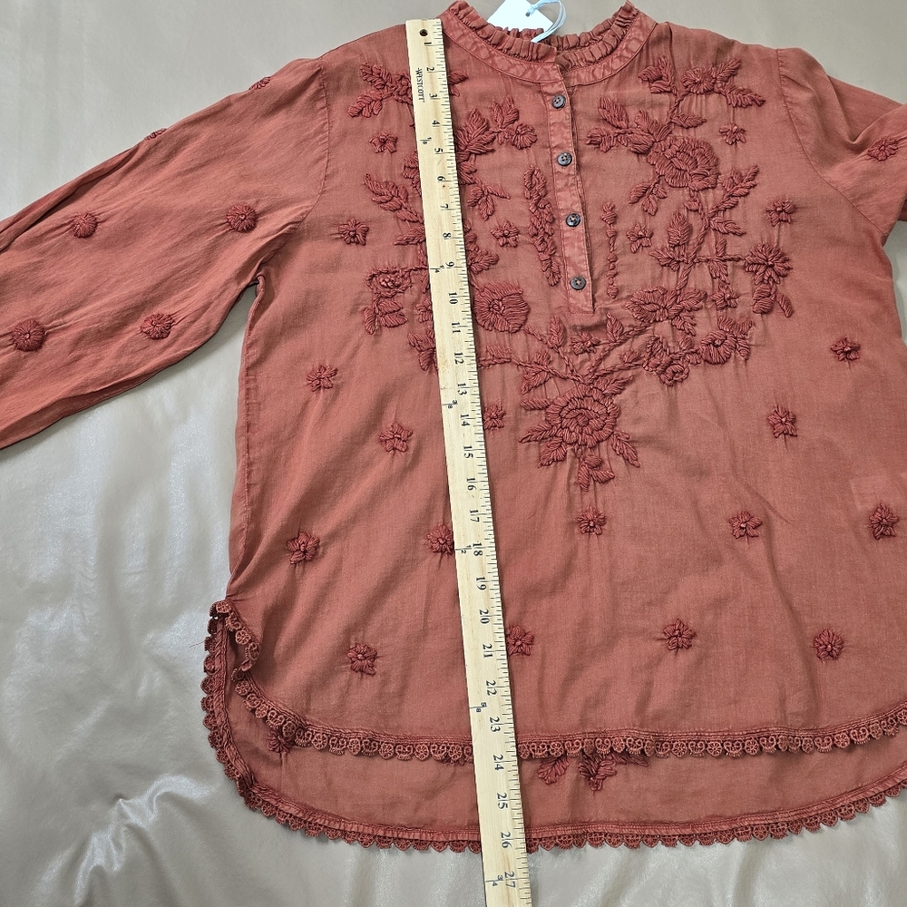 NWT Kyla Seo Caite Sz S Paloma Embroidered Cotton Blouse Top Terracota Boho - Picture 14 of 16